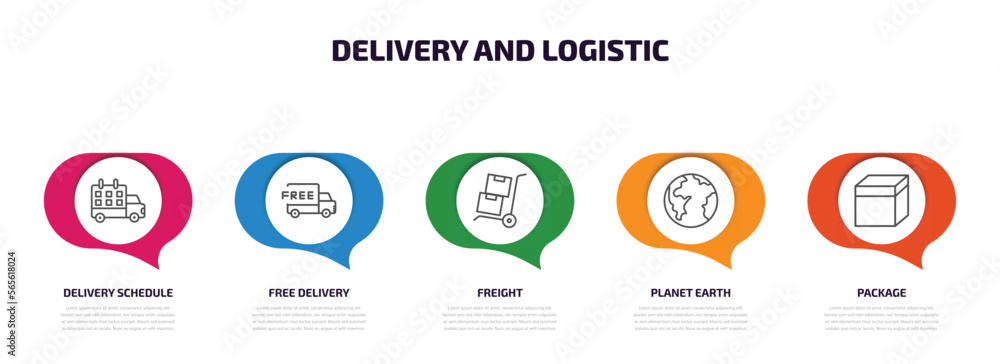 Poster delivery and logistic infographic element with outline icons and 5 step or option. delivery and logi