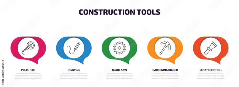 Poster construction tools infographic element with outline icons and 5 step or option. construction tools i
