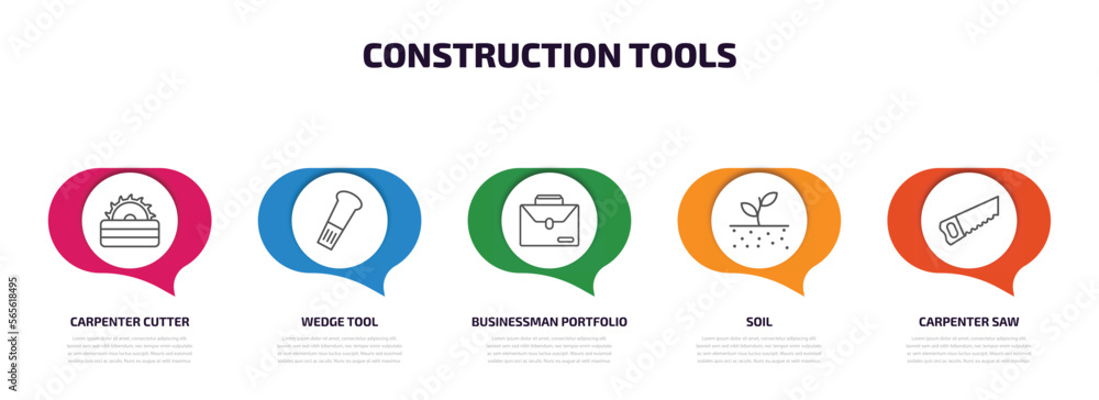 Poster construction tools infographic element with outline icons and 5 step or option. construction tools i