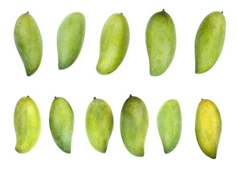 Collection of Fresh green mango. Top view of green mango. High angle view of mangoes. Tropical fruit Isolated on PNG transparent background