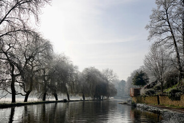 The River Wey near Guildford, Surrey, England on a frosty January morning