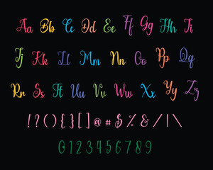 Fototapeta na wymiar Neon Alphabet Letters. Colorful Alphabet. This is best kids lesson to English Alphabet