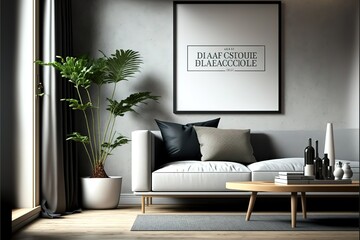 mock up poster frame in modern interior background, interior space, living room, Contemporary style