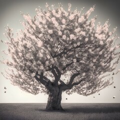 Blooming Apple tree, spring summer Sunny background, duotone style - generative ai