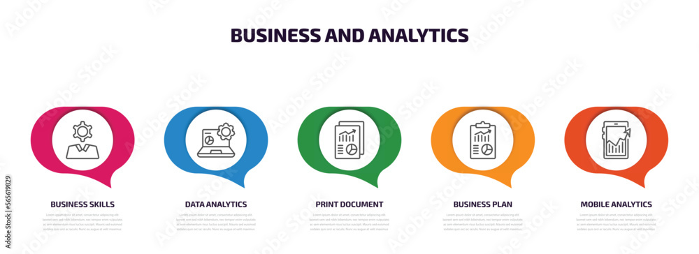 Poster business and analytics infographic element with outline icons and 5 step or option. business and ana