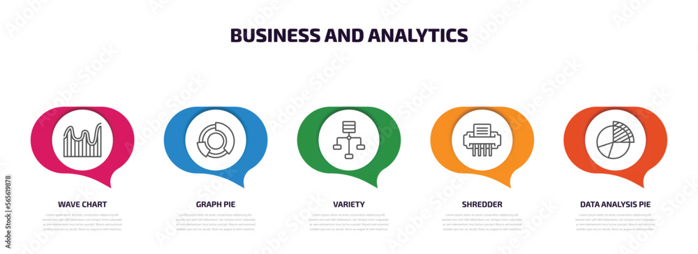 Poster business and analytics infographic element with outline icons and 5 step or option. business and ana