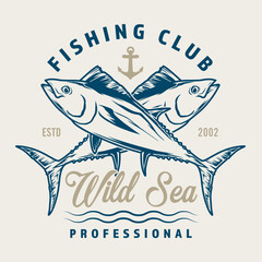 Fishing club sticker vintage colorful