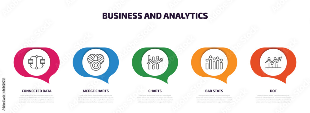 Poster business and analytics infographic element with outline icons and 5 step or option. business and ana