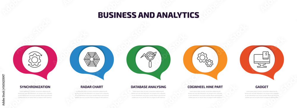 Poster business and analytics infographic element with outline icons and 5 step or option. business and ana