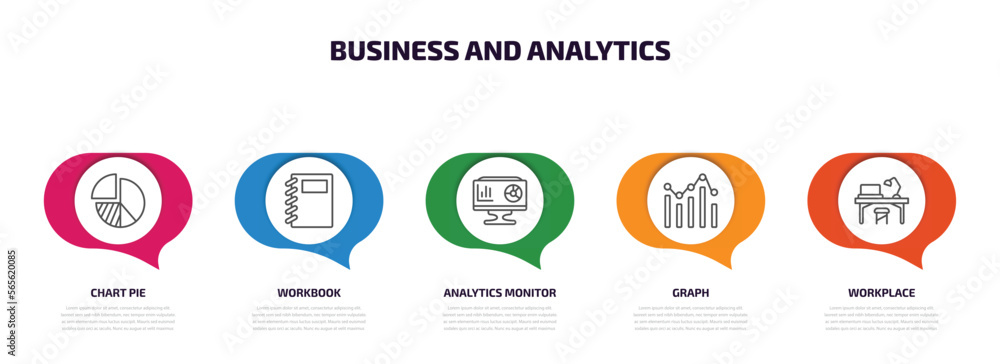 Poster business and analytics infographic element with outline icons and 5 step or option. business and ana