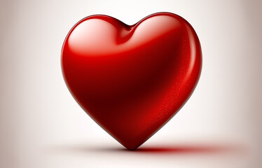 shiny 3d red color heart on simple white background valentines day generative ai