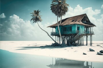 Obraz na płótnie Canvas Tropical Beach House Wallpaper