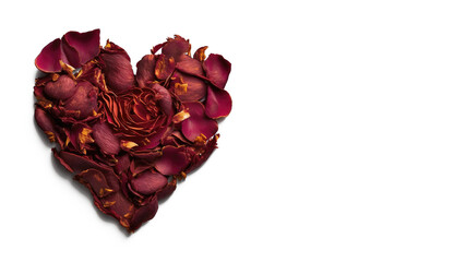 heart of rose petals with copy space. Generative AI.