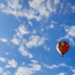 Fototapeta premium Blue air balloon flying in the clear blue sky. High quality photo - generative ai