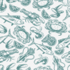 Delicious seafood pattern seamless monochrome