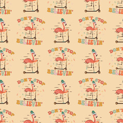 Retro Groovy Christmas seamless pattern with . Cute Holidays background. Wrapping design. Stock