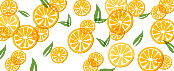 Background with lemons. Limes, grapefruits, oranges. Colored lemons with leaves. Citrus fruits vector illustration
