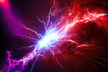 Space explosion red and blue neon, bright flashes, space nebula, starry sky. AI
