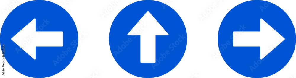 Poster set of one way only or this way only blue sign round floor marking adhesive sticker icon with direct