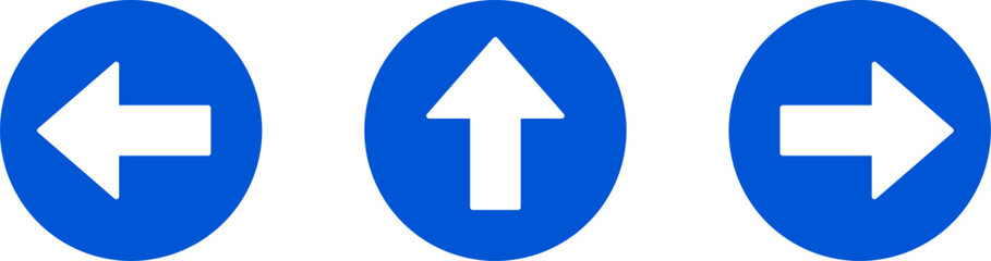 Set of One Way Only or This Way Only Blue Sign Round Floor Marking Adhesive Sticker Icon with Direction Arrow and Text. Vector Image.