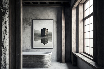 interior of a bathroom Japanese aesthetic concept interior design, wall art,  generative ai
