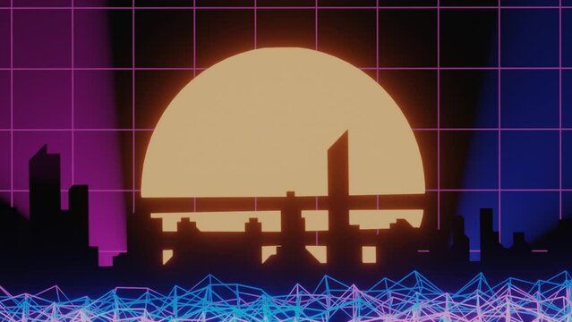 Synthwave, Retro 80s, Dark Night City Video Background loop, Motion Background, 3D Render Background
