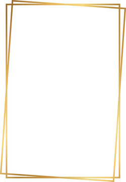 Double rectangle  gold frame, duo line vertical  border isolated on transparent background, PNG template picture, card, text