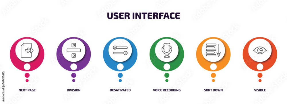 Poster user interface infographic element with outline icons and 6 step or option. user interface icons suc