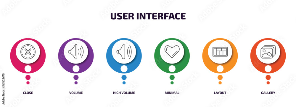Poster user interface infographic element with outline icons and 6 step or option. user interface icons suc