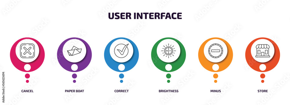 Poster user interface infographic element with outline icons and 6 step or option. user interface icons suc