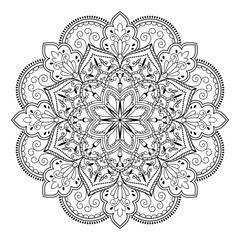 Black line mandala on white background. Round Ornament Pattern. Indian. Arabic, Islam ornament, Buddhism culture symbol