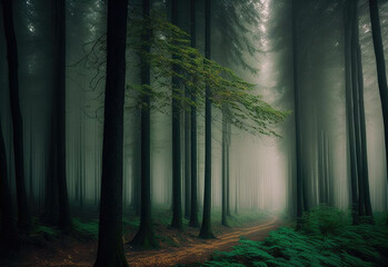 foggy forest scene created with Generative AI technology