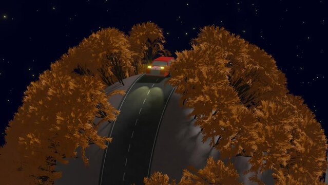 Car Driving Motion Background, Low Poly, Night Sky Loop Background Video, 3D Render Background