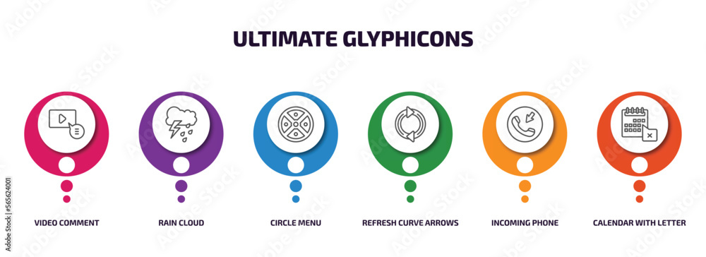 Poster ultimate glyphicons infographic element with outline icons and 6 step or option. ultimate glyphicons