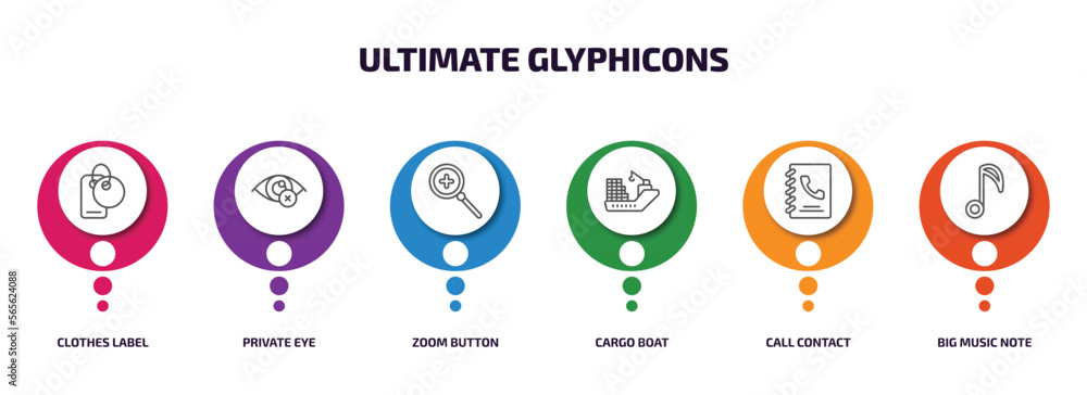 Poster ultimate glyphicons infographic element with outline icons and 6 step or option. ultimate glyphicons