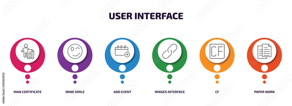 Poster user interface infographic element with outline icons and 6 step or option. user interface icons suc