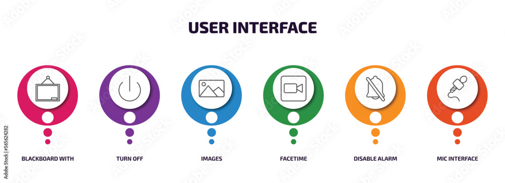 Poster user interface infographic element with outline icons and 6 step or option. user interface icons suc