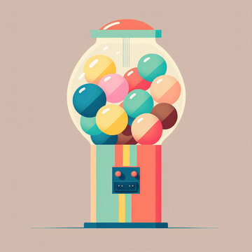 Colorful neon gumball machine on neutral background, generative ai
