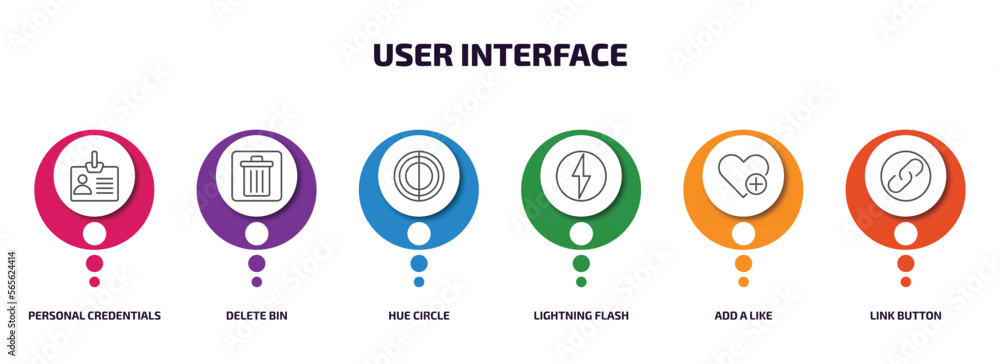 Poster user interface infographic element with outline icons and 6 step or option. user interface icons suc