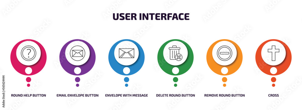 Poster user interface infographic element with outline icons and 6 step or option. user interface icons suc