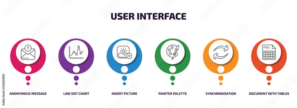 Poster user interface infographic element with outline icons and 6 step or option. user interface icons suc