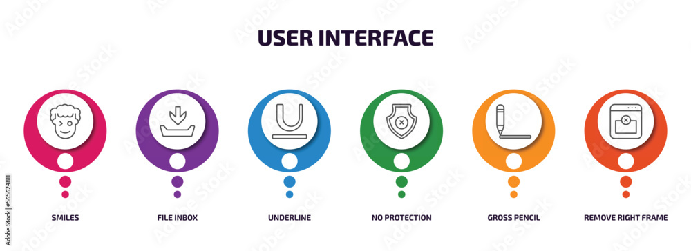 Poster user interface infographic element with outline icons and 6 step or option. user interface icons suc