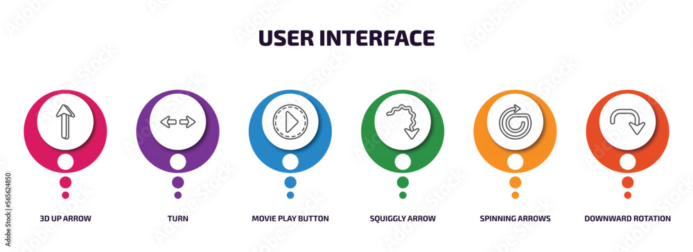 Poster user interface infographic element with outline icons and 6 step or option. user interface icons suc