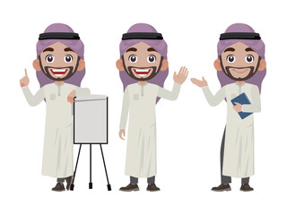 Arab businessman in different actions