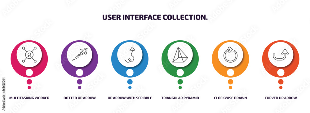 Poster user interface collection. infographic element with outline icons and 6 step or option. user interfa