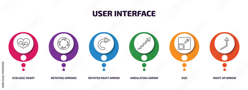 Poster user interface infographic element with outline icons and 6 step or option. user interface icons suc