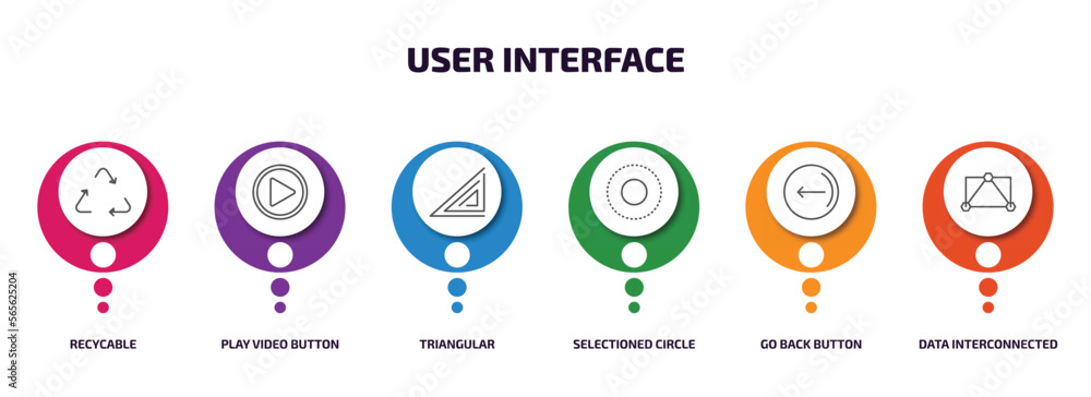 Poster user interface infographic element with outline icons and 6 step or option. user interface icons suc