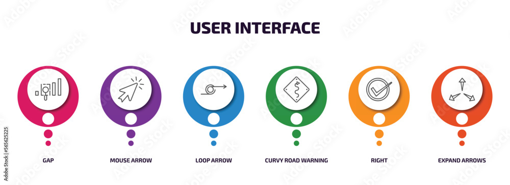 Poster user interface infographic element with outline icons and 6 step or option. user interface icons suc
