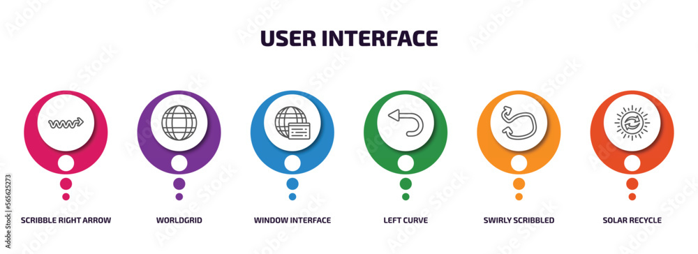 Poster user interface infographic element with outline icons and 6 step or option. user interface icons suc