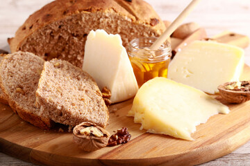 Cheese board with walnut bread